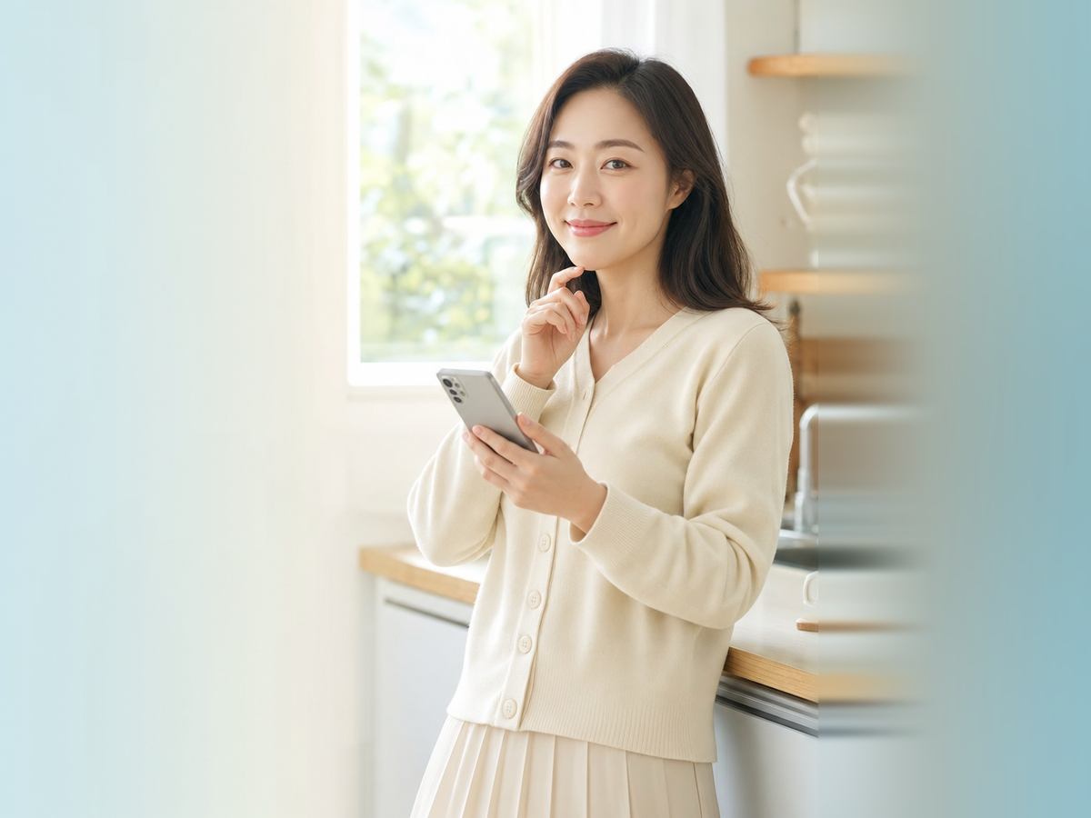 다음머니 신용카드할부현금화 휴대폰을 들고 생각하는 여성 고객